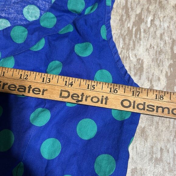 Vintage Blue Green Polka Dot Sundress Midi Women's Large Retro Boho - Picture 5 of 7